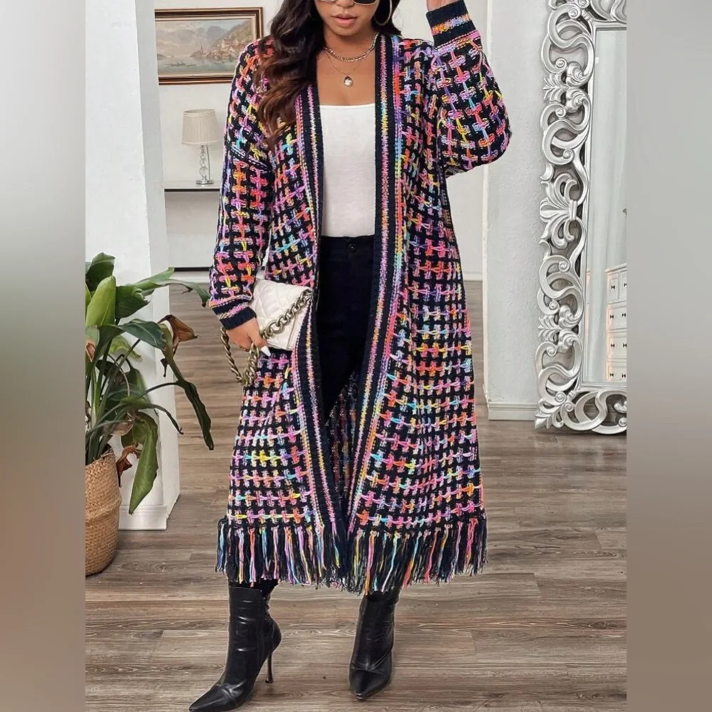 NWOT Knitted multcolor fringe Cardigan - Picture 5 of 10